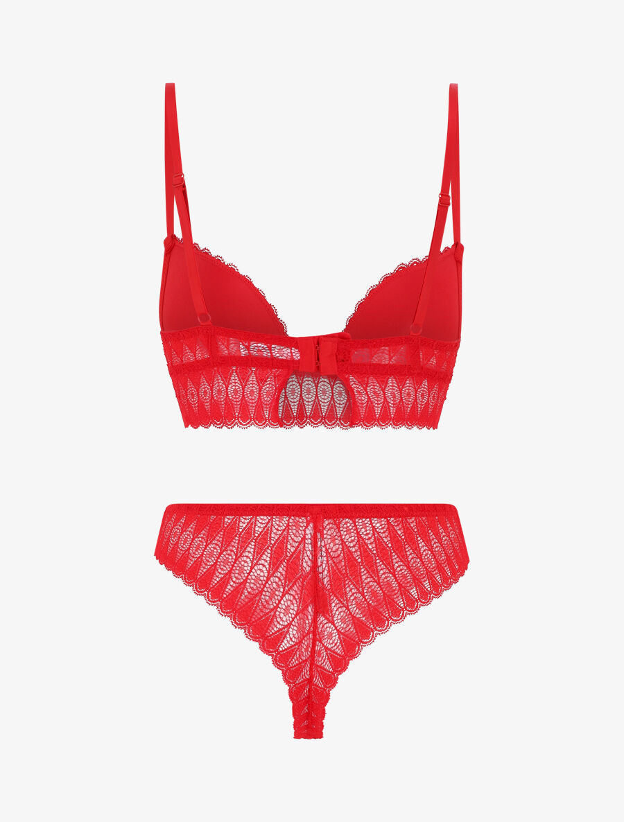 Ensemble push up bandeau en dentelle - Rouge - 3