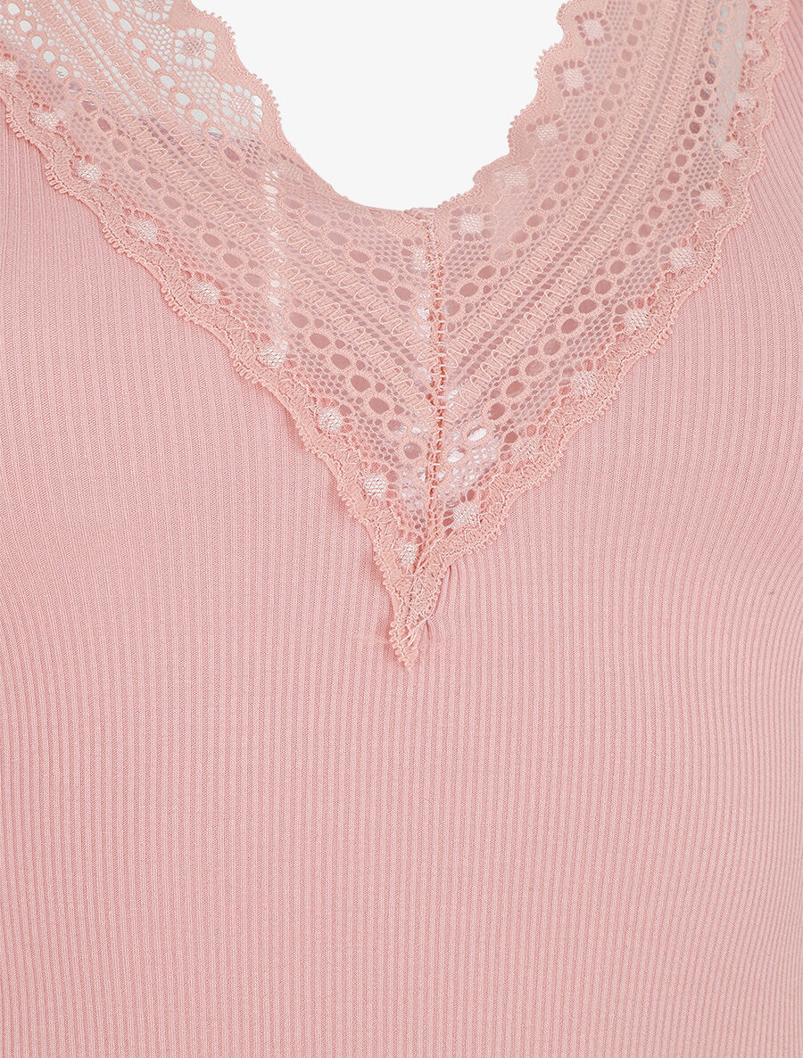 Ensemble pyjama en dentelle côtelé - Rose - 3