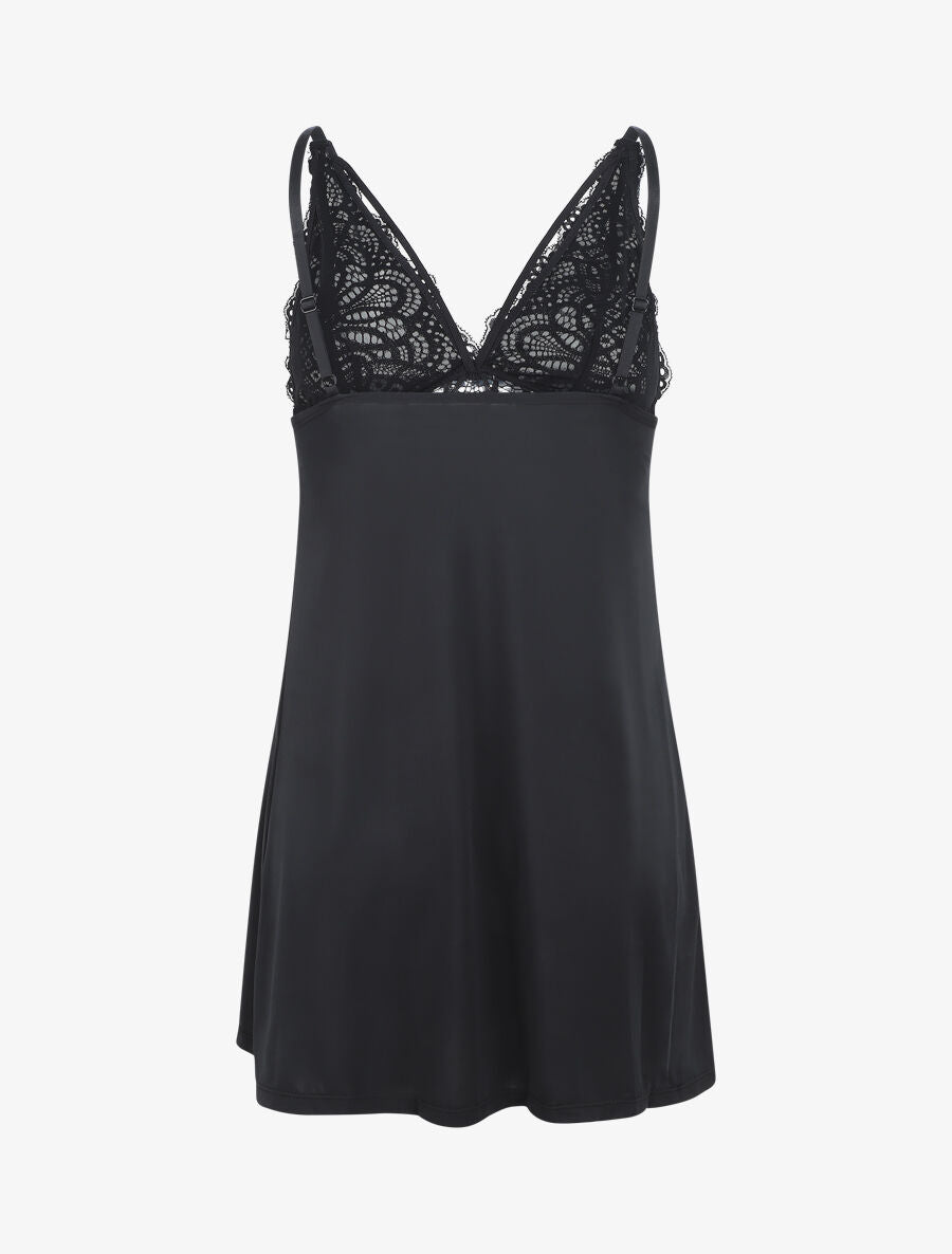 Robe nuisette à détail dentelle - Noir - 2