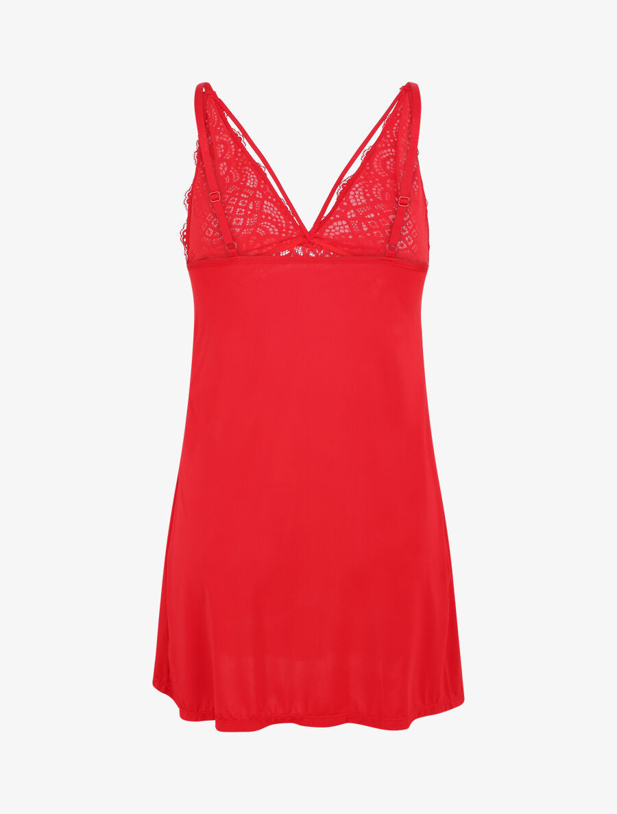 Robe nuisette à détail dentelle - Rouge - 2