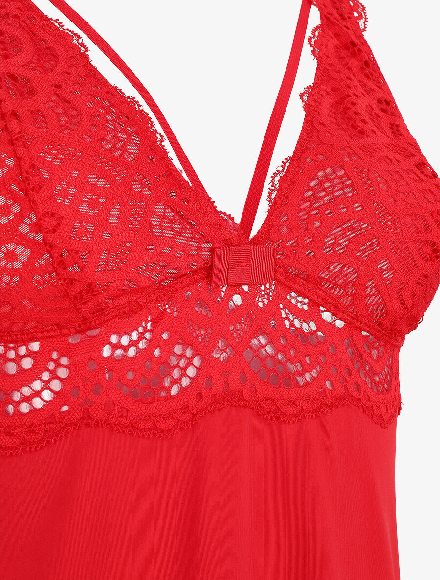 Robe nuisette à détail dentelle - Rouge - 3