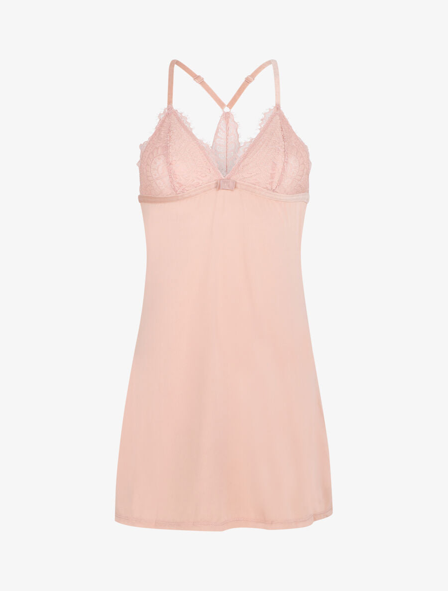Robe nuisette dos nageur et dentelle - Rose - 4