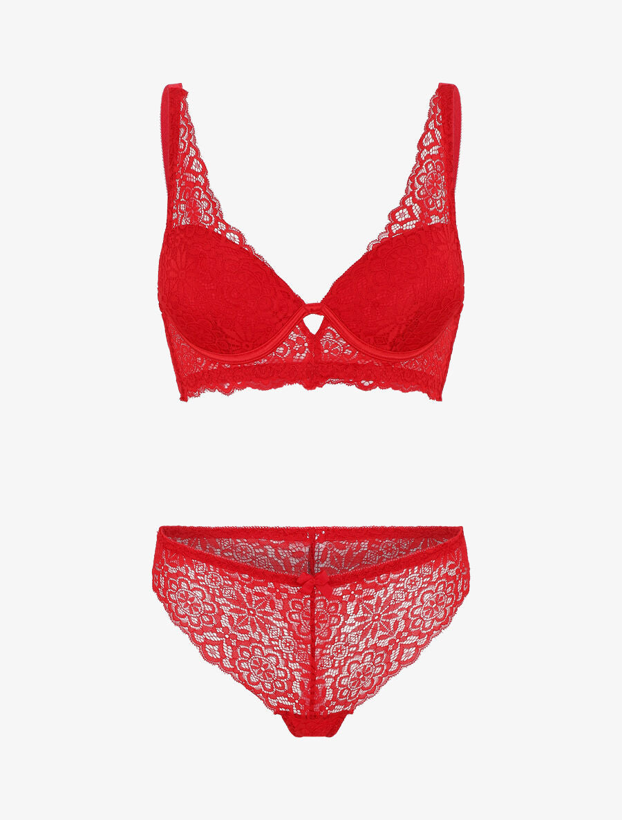 Ensemble push up bande en dentelle - Rouge - 4