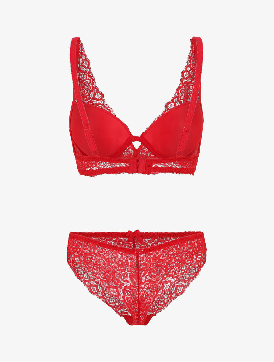 Ensemble push up bande en dentelle - Rouge - 2