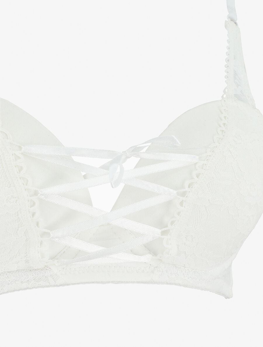 Ensemble push up en dentelle et liens à nouer - Blanc - 4