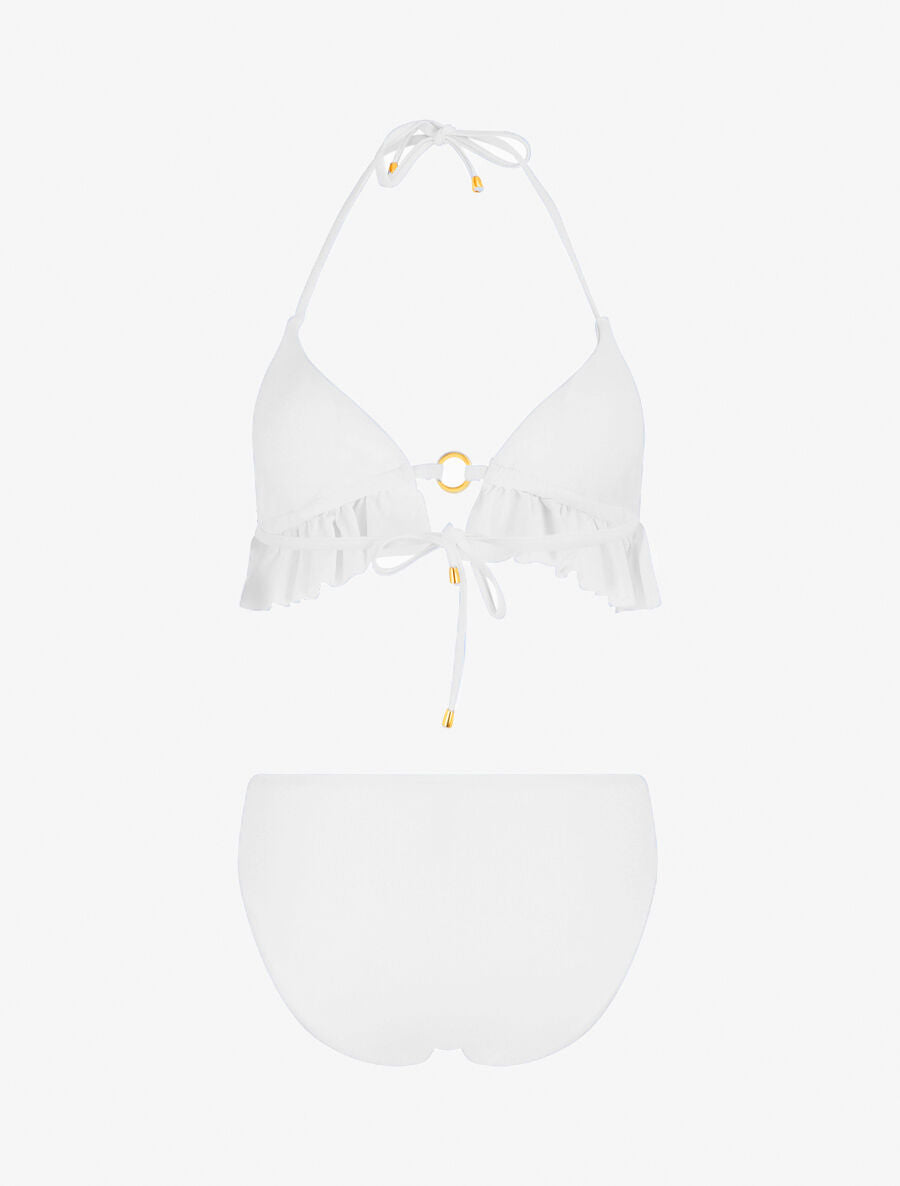 Bikini triangle uni à détail bijoux - Blanc - 3