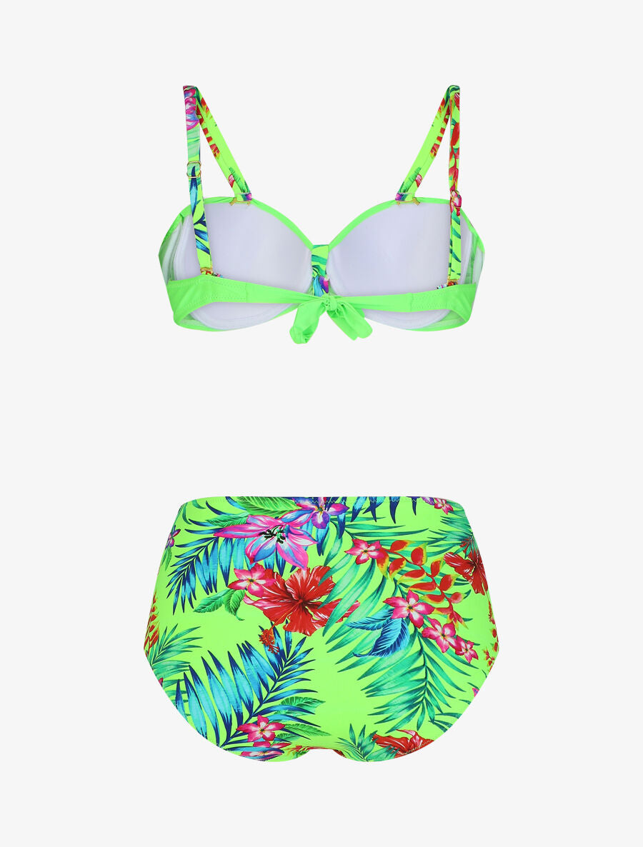 Bikini à imprimé fleurs tropicales - Vert fluo - 4