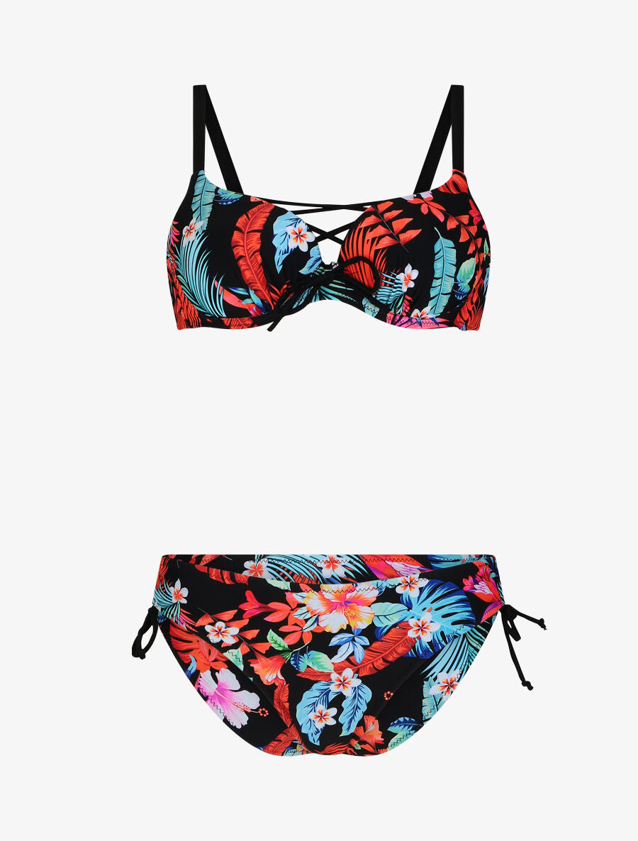Bikini à imprimé fleuri - Noir - 3