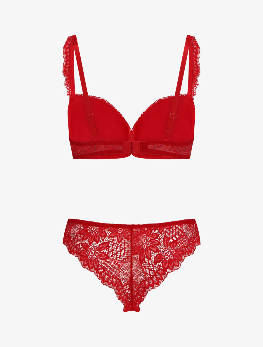 Ensemble soutien-gorge à détail bijou strassé - Rouge - 2