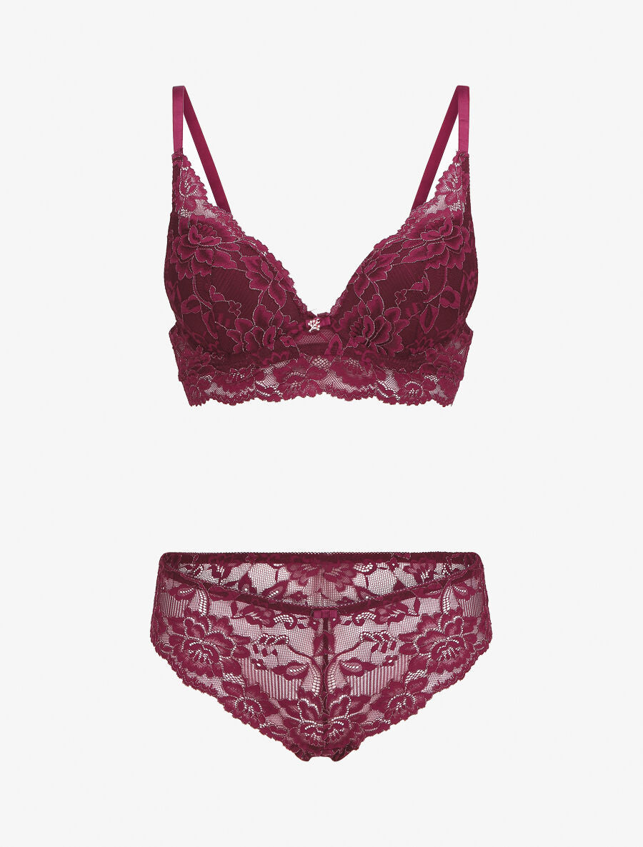 Ensemble lingerie en dentelle irisée - Prune - 3