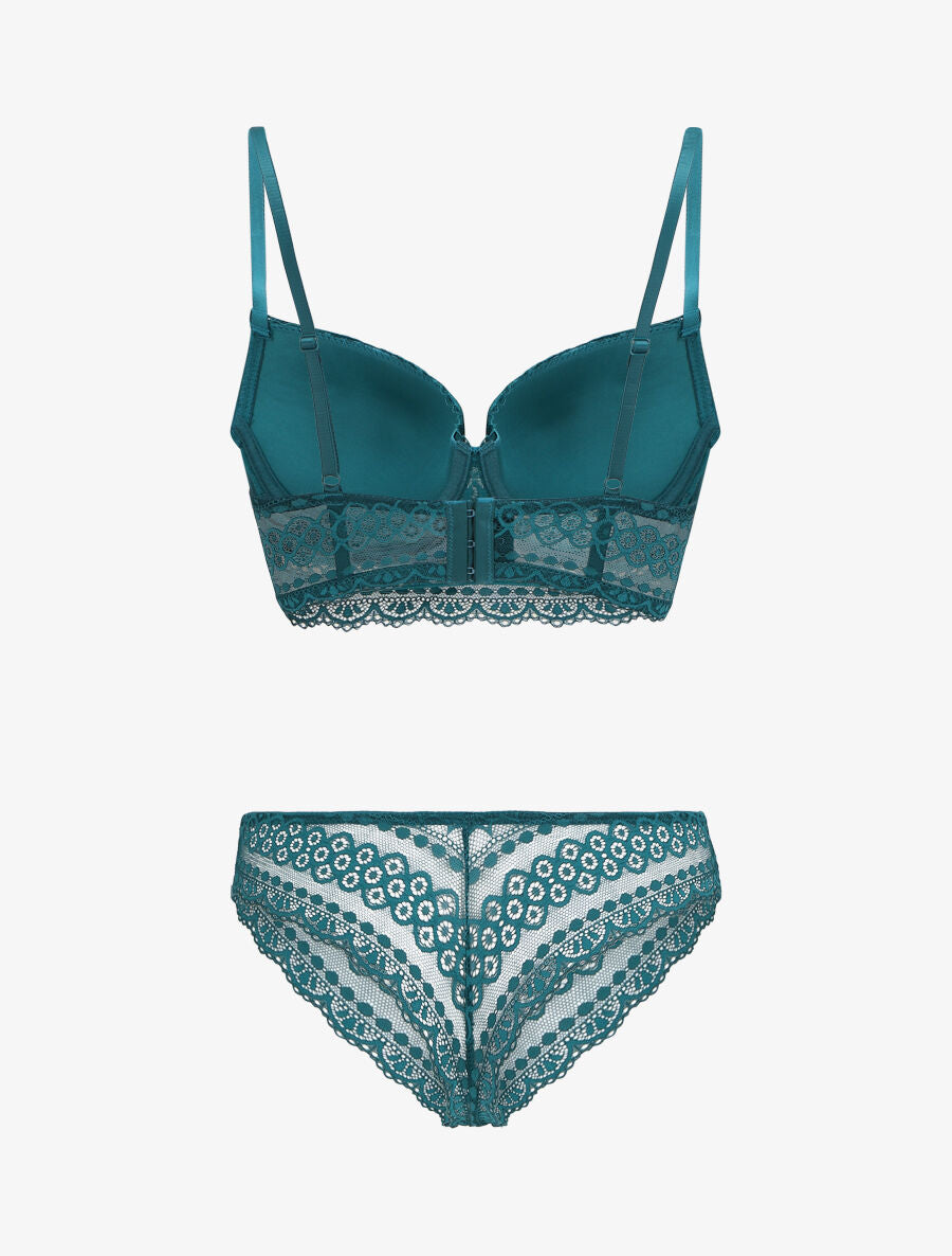 Ensemble lingerie en dentelle - Bleu canard - 2