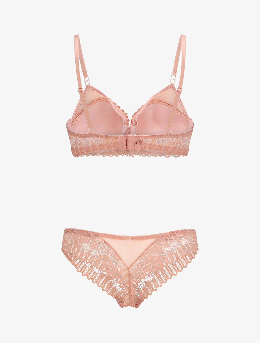 Ensemble soutien-gorge et string en dentelle - Vieux rose - 2