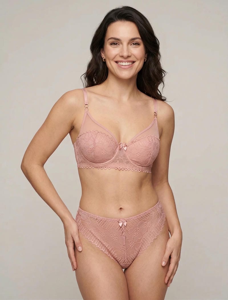 Ensemble lingerie push-up dentelle - Vieux rose