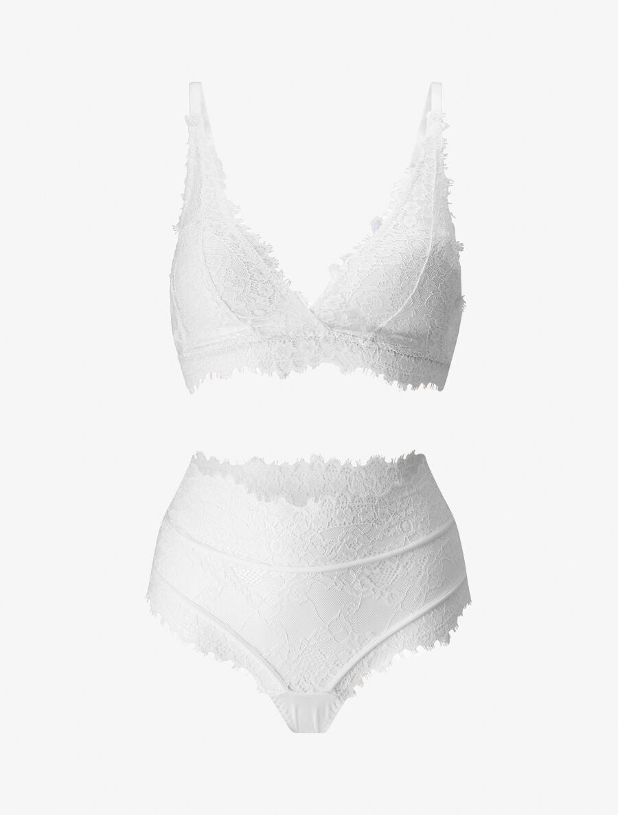 Ensemble soutien-gorge triangle et string en dentelle - Blanc - 3
