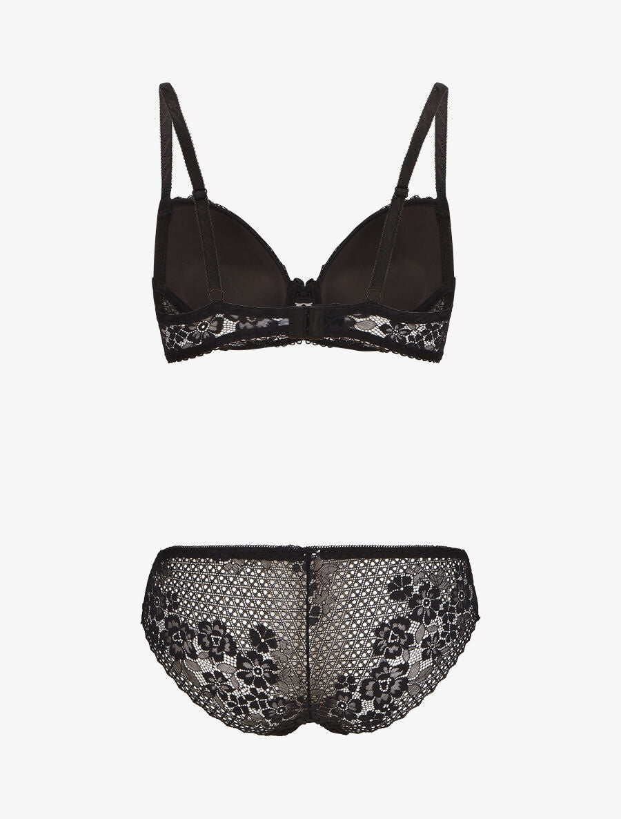 Ensemble push up et culotte en dentelle - Noir - 2