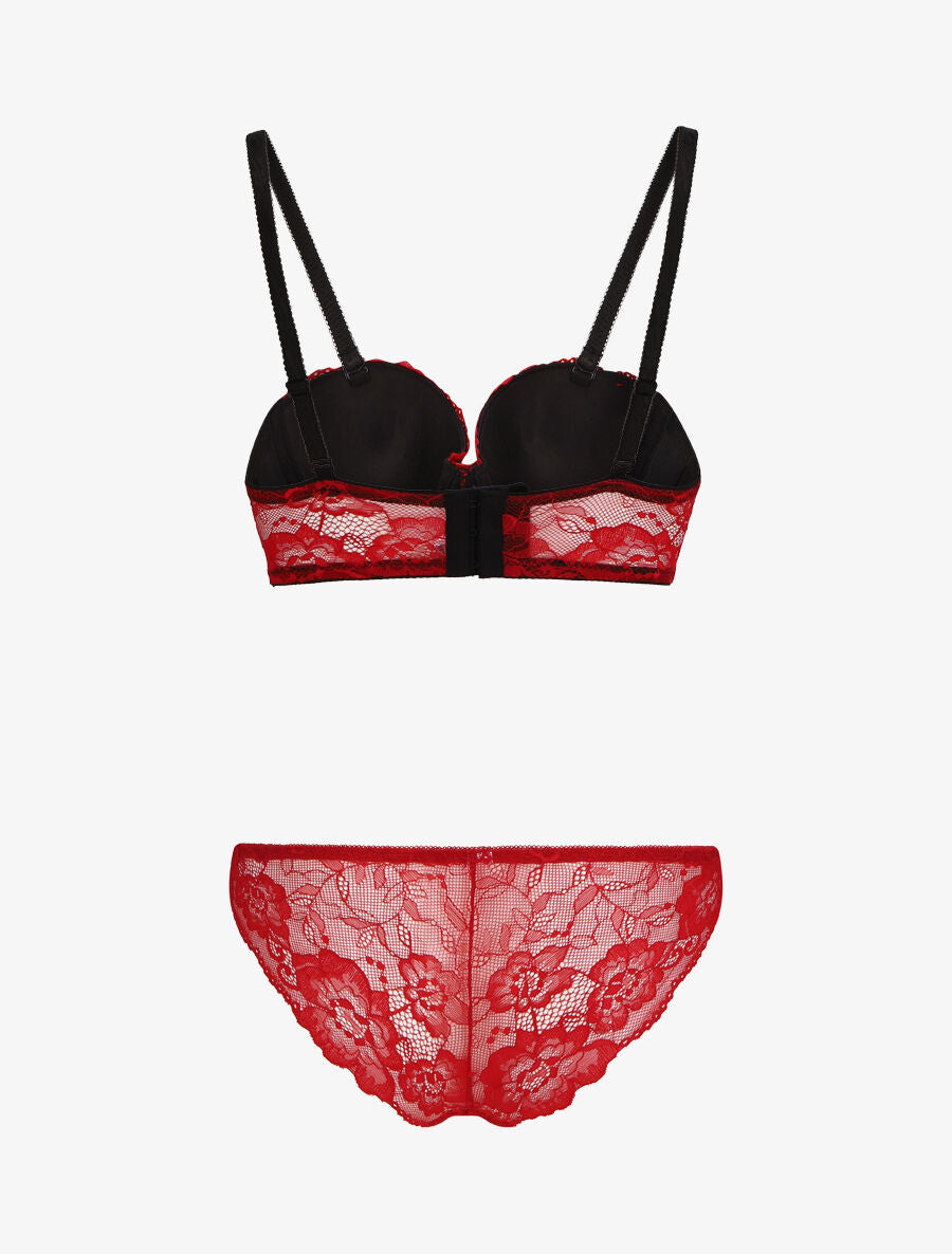 Ensemble bicolore et culotte en dentelle - Rouge - 2