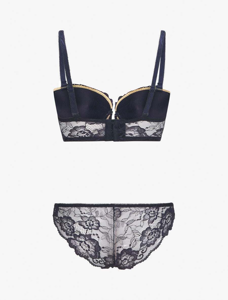 Ensemble bicolore et culotte en dentelle - Marine - 2