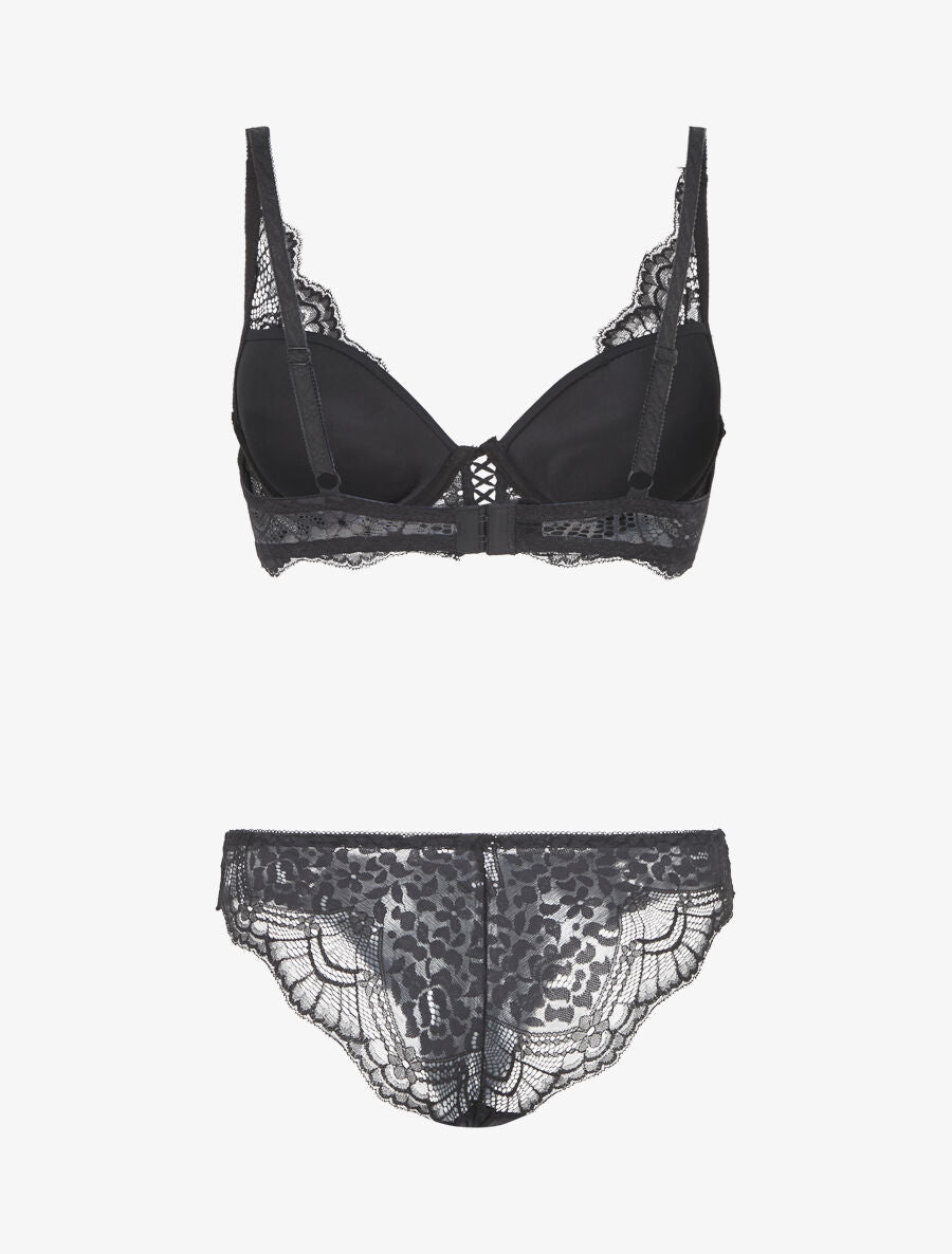 Ensemble soutien-gorge push-up et culotte en dentelle - Noir - 2