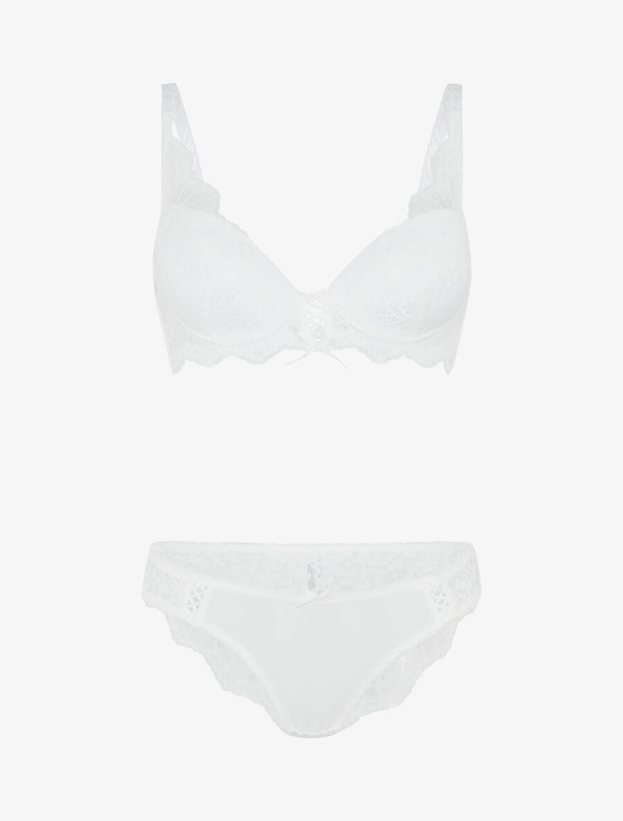 Ensemble soutien-gorge push-up et culotte en dentelle - Blanc - 1