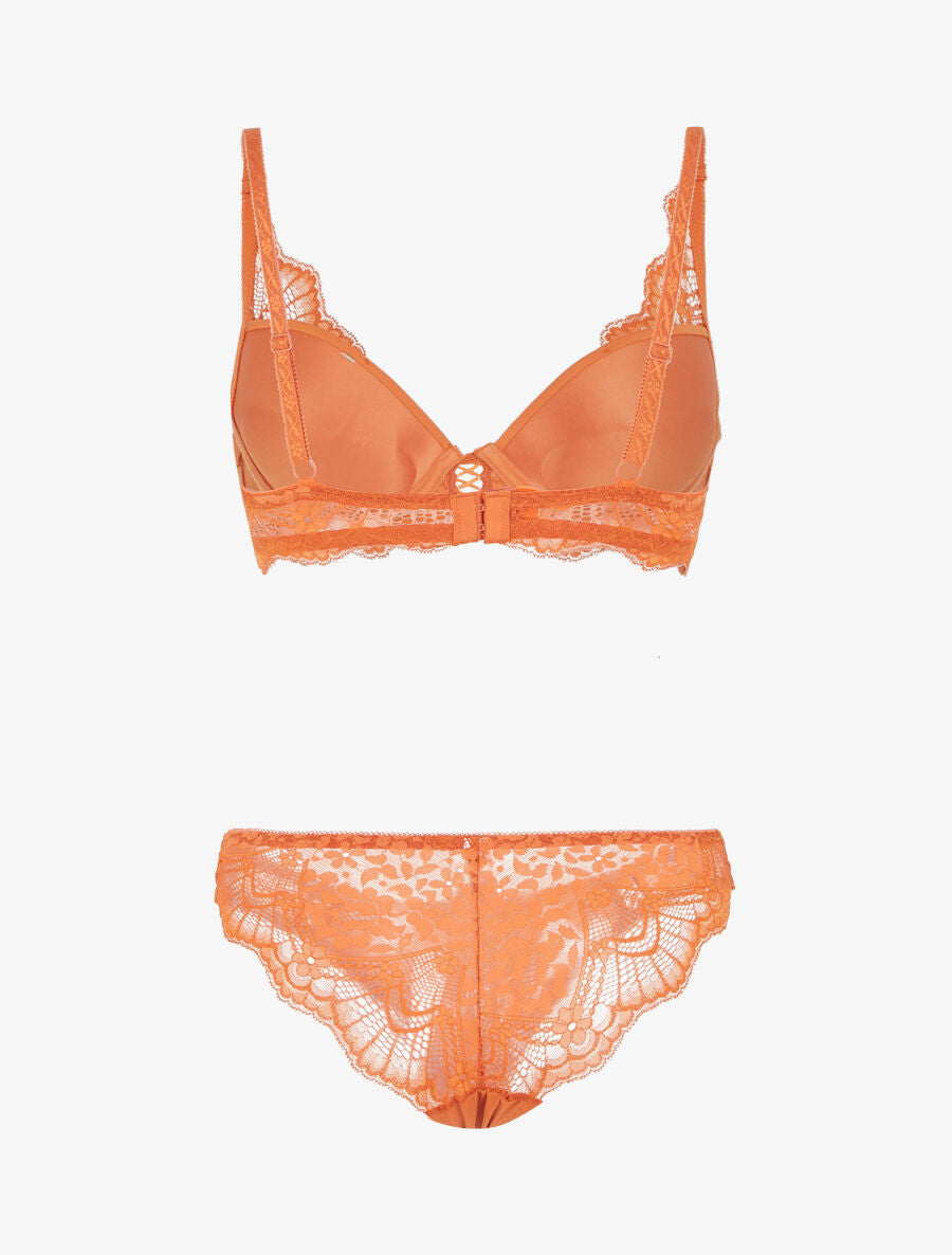 Ensemble soutien-gorge push-up et culotte en dentelle - Orange - 2