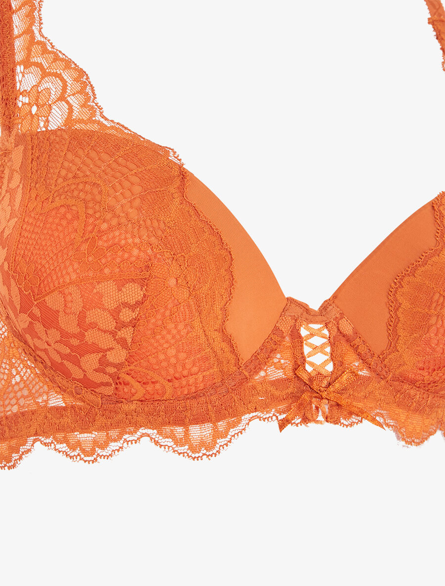 Ensemble soutien-gorge push-up et culotte en dentelle - Orange - 3