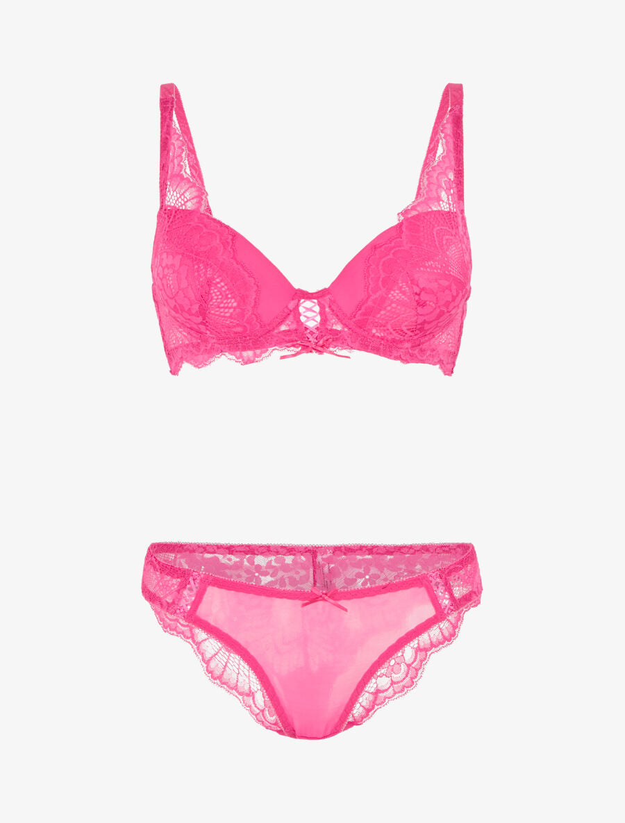 Ensemble soutien-gorge push-up et culotte en dentelle - Fuchsia - 1