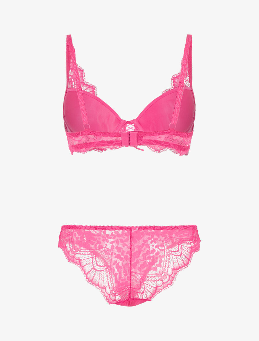 Ensemble soutien-gorge push-up et culotte en dentelle - Fuchsia - 2