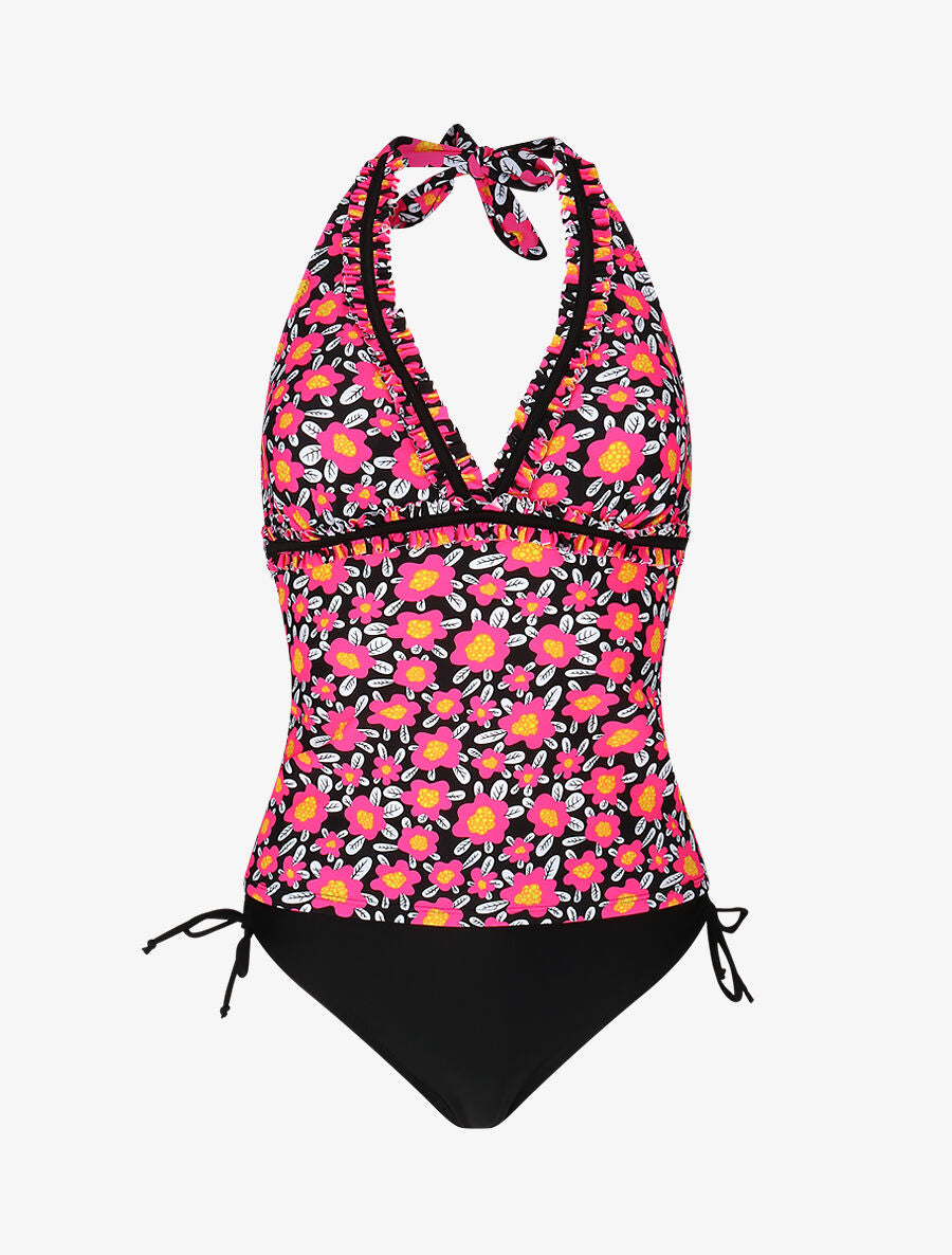 Maillot de bain tankini à fleurs - Noir/rose fluo - 4