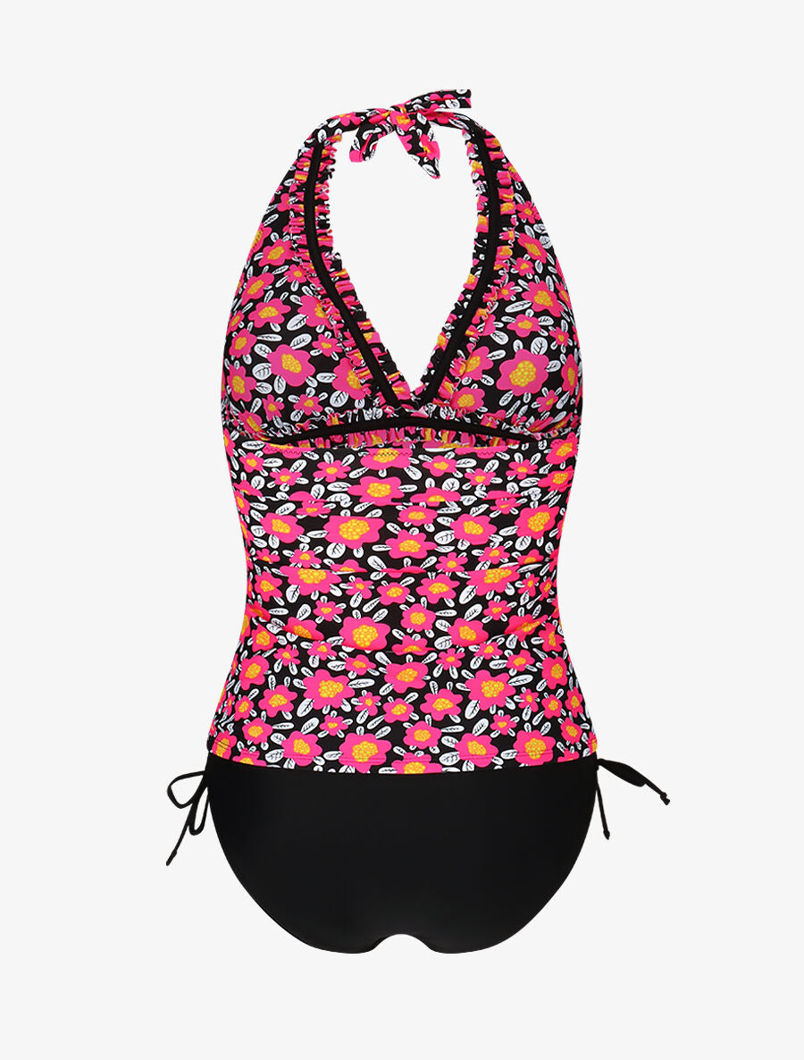 Maillot de bain tankini à fleurs - Noir/rose fluo - 2