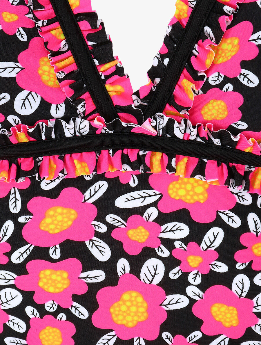 Maillot de bain tankini à fleurs - Noir/rose fluo - 3