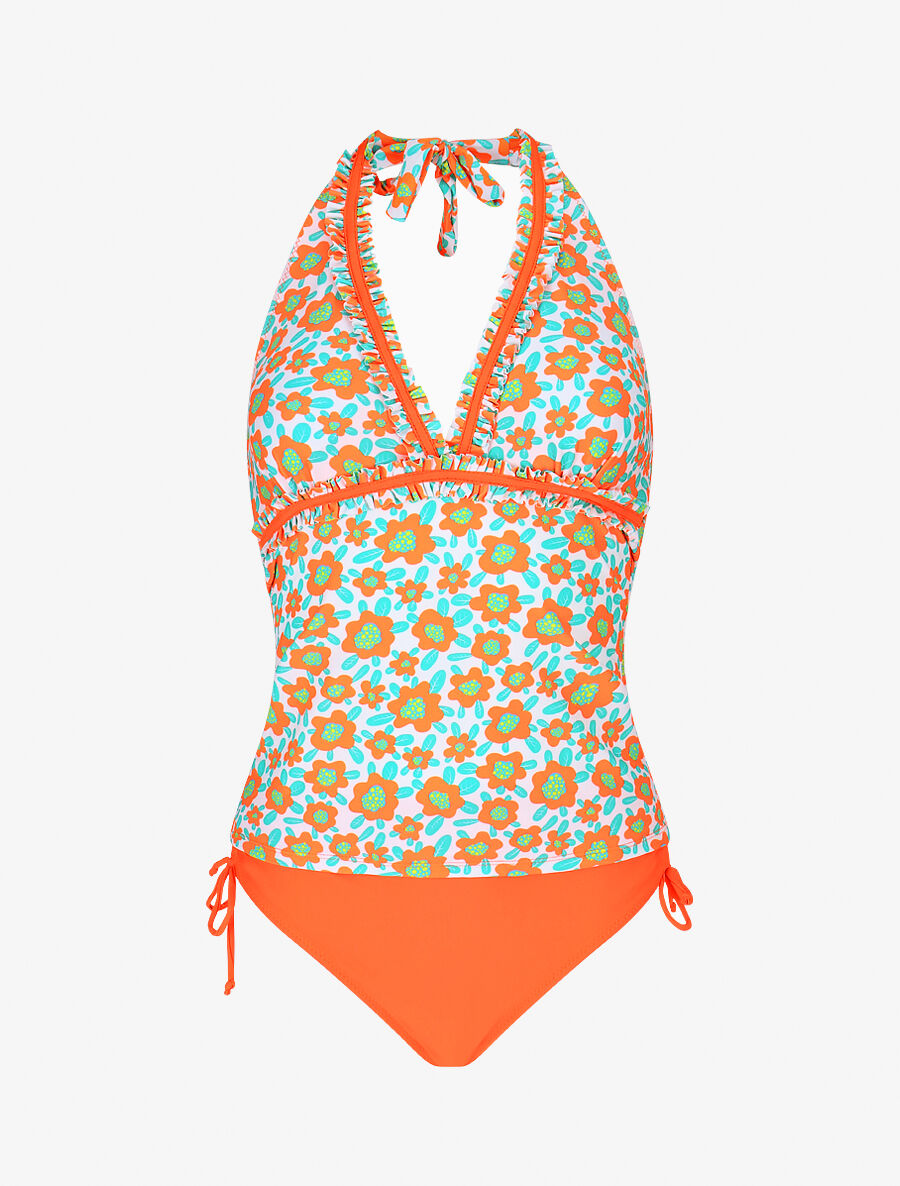 Maillot de bain tankini à fleurs - Orange fluo - 4