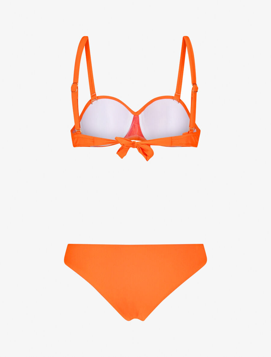 Bikini à balconnet et tanga uni - Orange fluo - 2