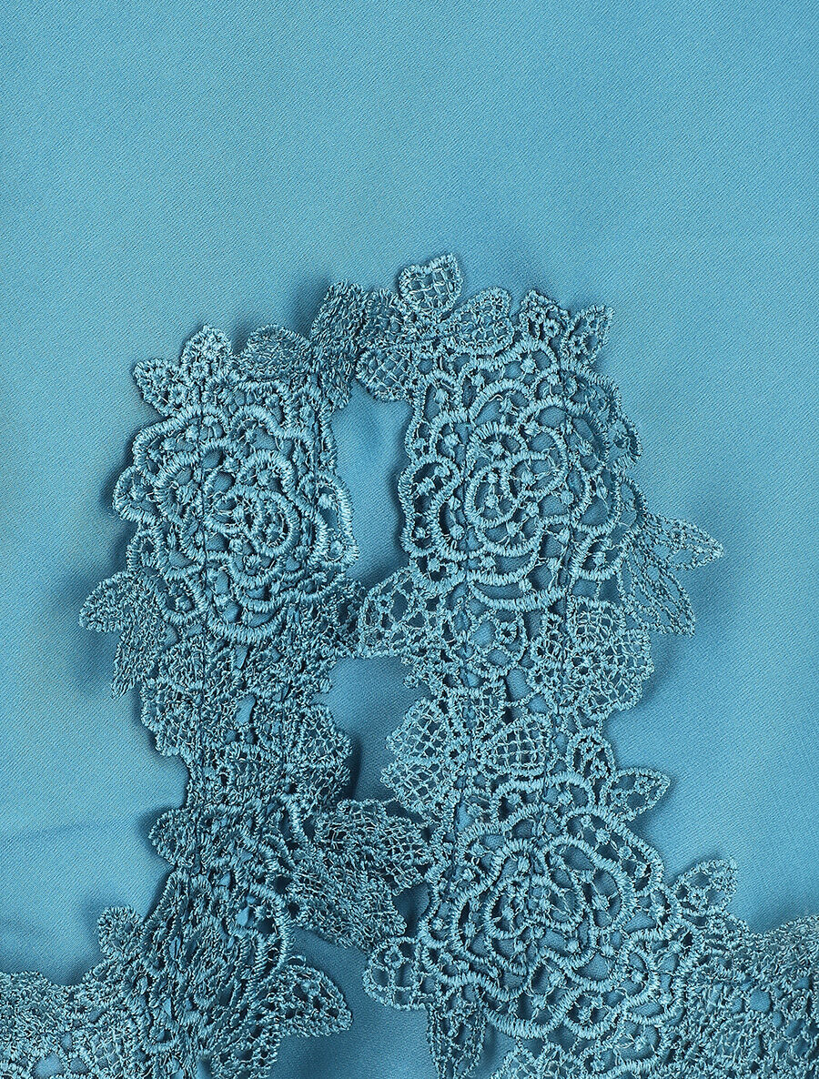 Nuisette satinée col en dentelle - Bleu canard - 3
