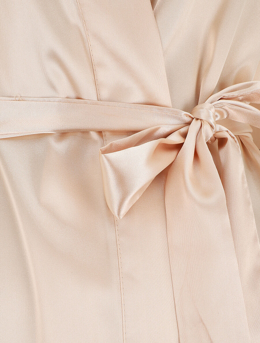 Ensemble kimono et nuisette satinés - Beige - 3