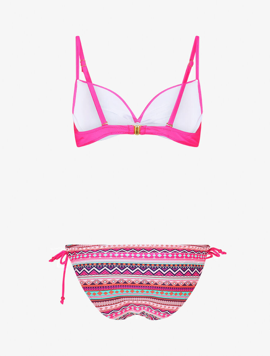 Bikini dépareillé à imprimé aztèque - Rose fluo - 2