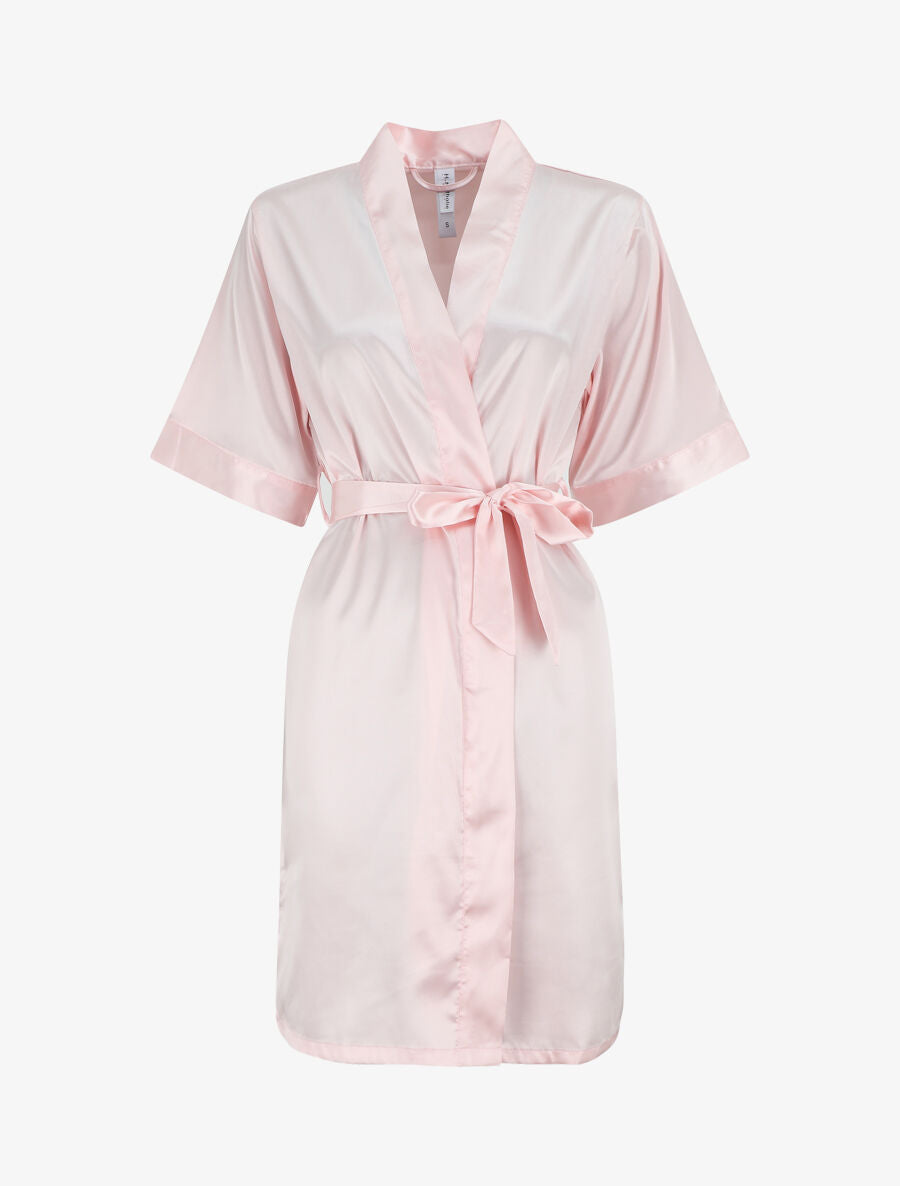 Kimono satiné manches courtes - Rose pastel - 1