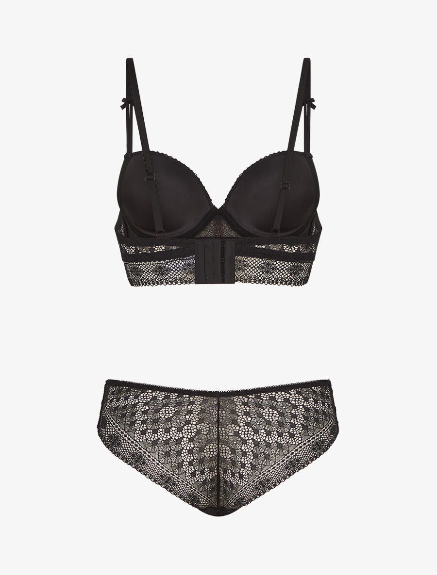 Ensemble soutien-gorge et culotte et bijoux strassé - Noir - 2