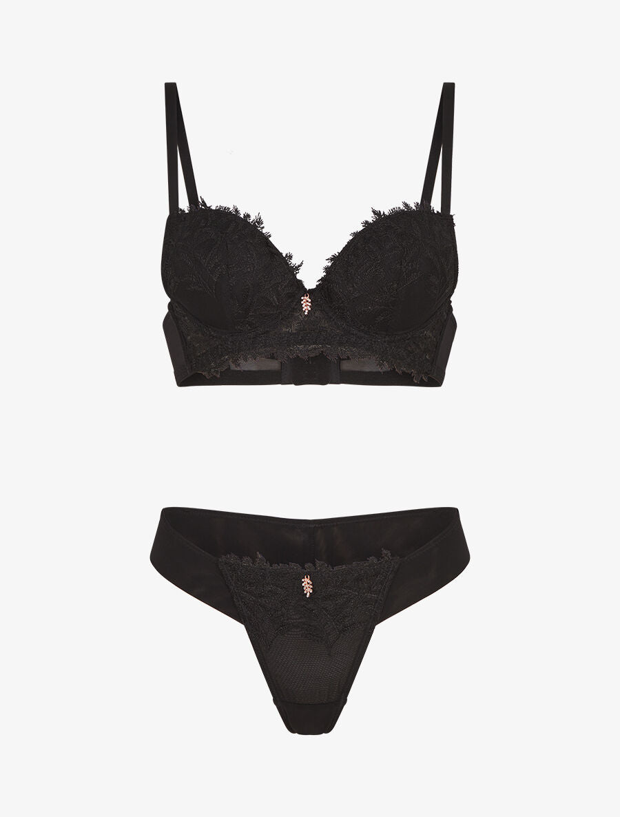 Ensemble soutien-gorge et tanga à bijoux lauriers strassés - Noir - 1