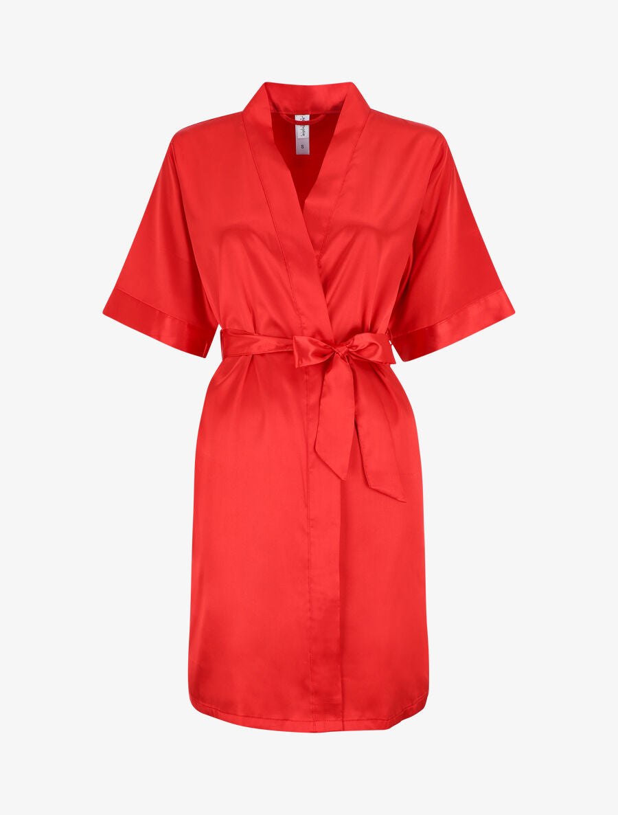 Kimono satiné manches courtes - Rouge - 1