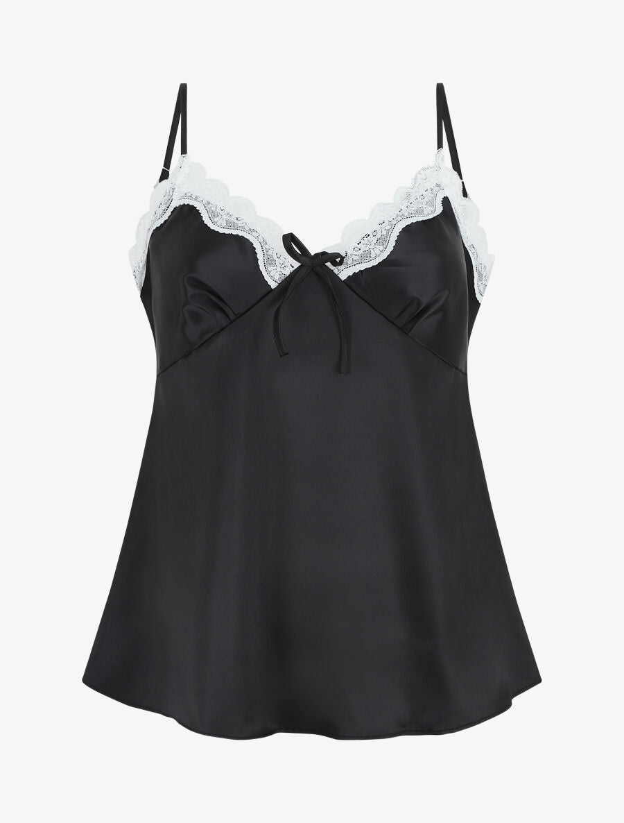 Ensemble caraco et short de pyjama satiné - Noir - 6