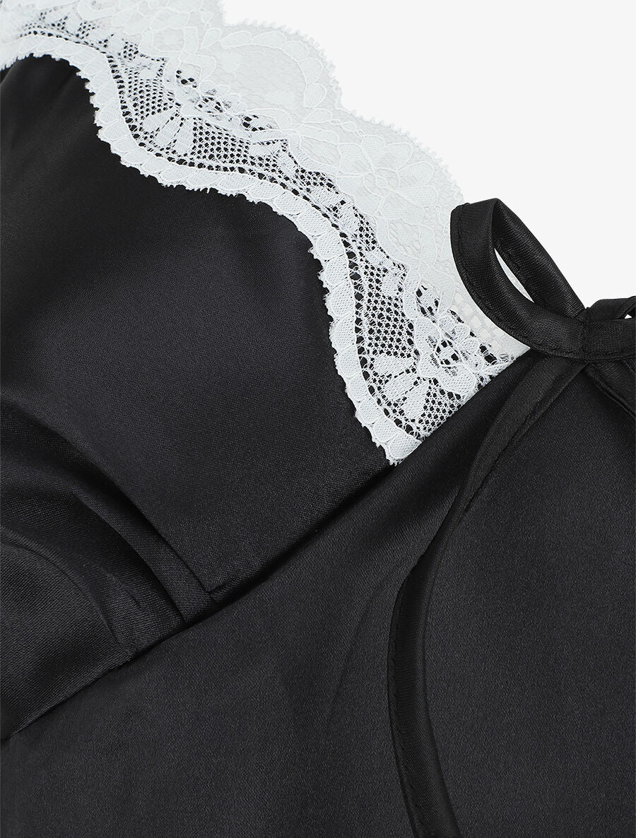 Ensemble caraco et short de pyjama satiné - Noir - 3