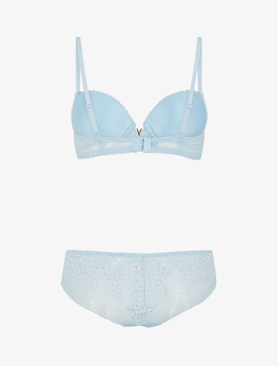 Ensemble soutien-gorge et culotte ajouré et bijou - Bleu ciel - 2