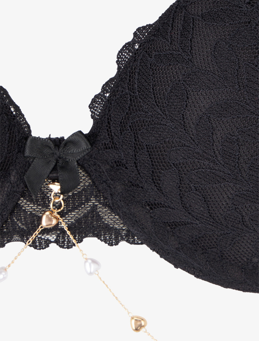 Ensemble lingerie à bijou coeurs - Noir - 3