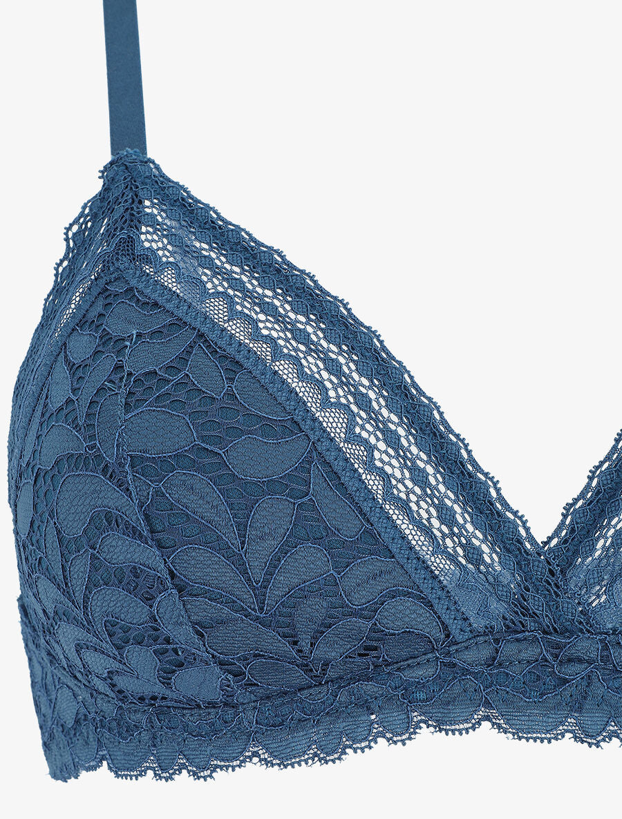 Ensemble push up en dentelle à motifs fleuri - Bleu canard - 4