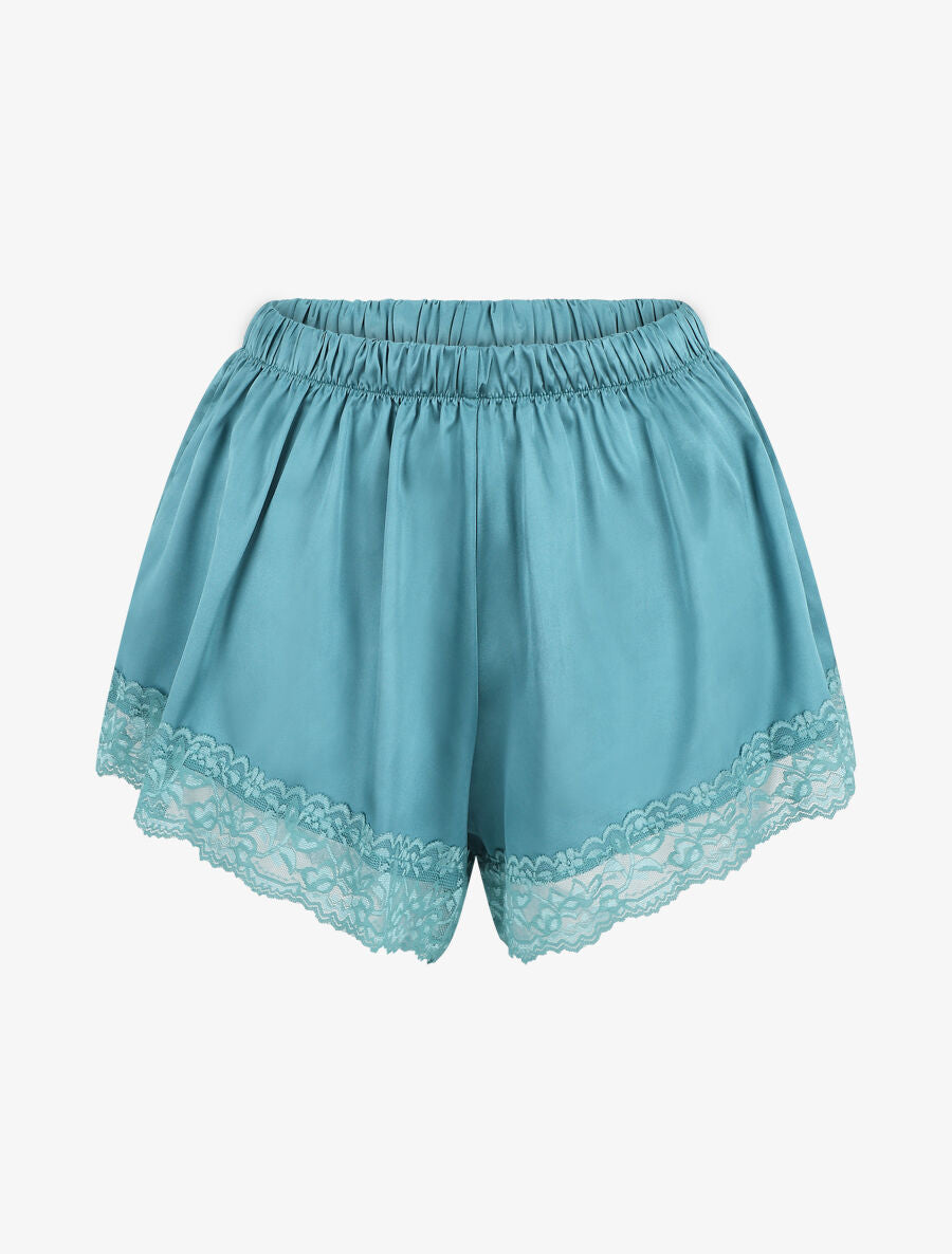 Ensemble caraco et short de pyjama à dentelle - Bleu - 4