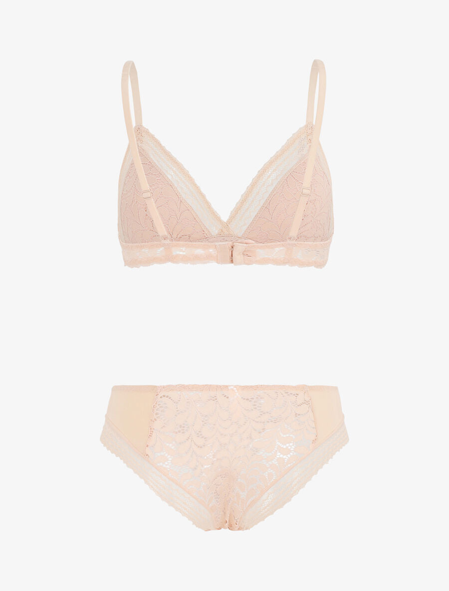 Ensemble push up en dentelle à motifs fleuri - Rose - 3