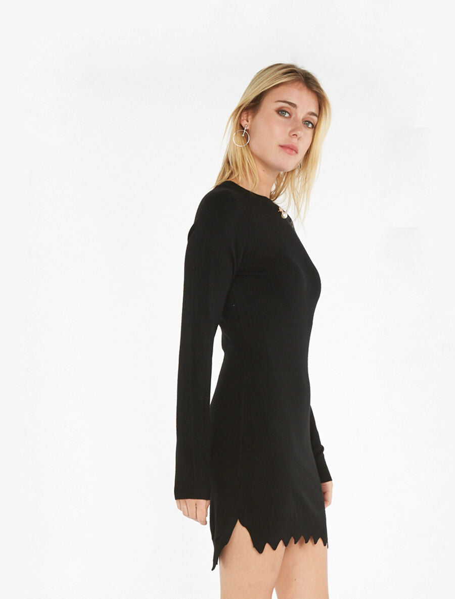 Robe-pull à broche strassée - Noir - 5