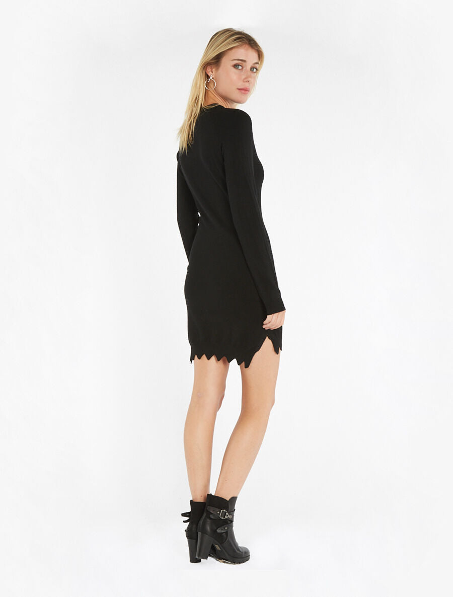 Robe-pull à broche strassée - Noir - 4