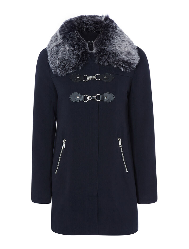 Manteau casual chic intérieur molletonné - bleu nuit - 1