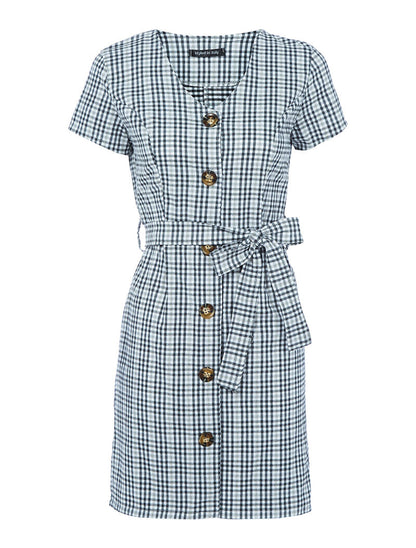 Robe à carreaux ceinturée - noir - 1